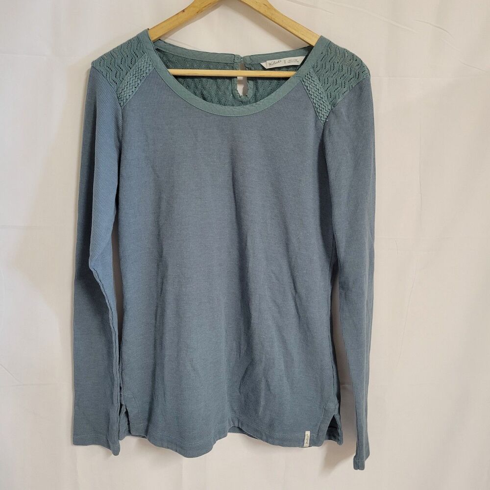 Woolrich Women's Waffle Knit Slate Blue Lace Shoulders Long Sleeve Shirt Size M